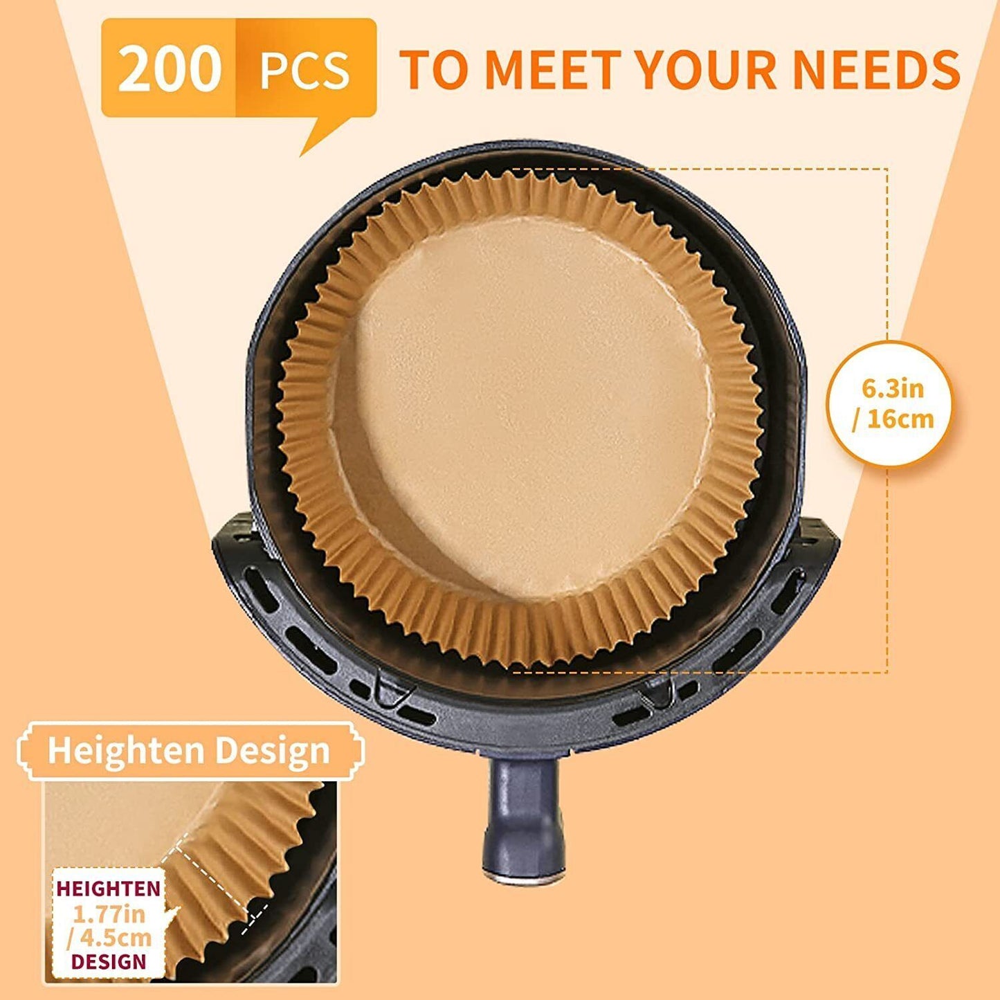 Air Fryer Non-stick Disposable Liners, 200PCS Paper Liners