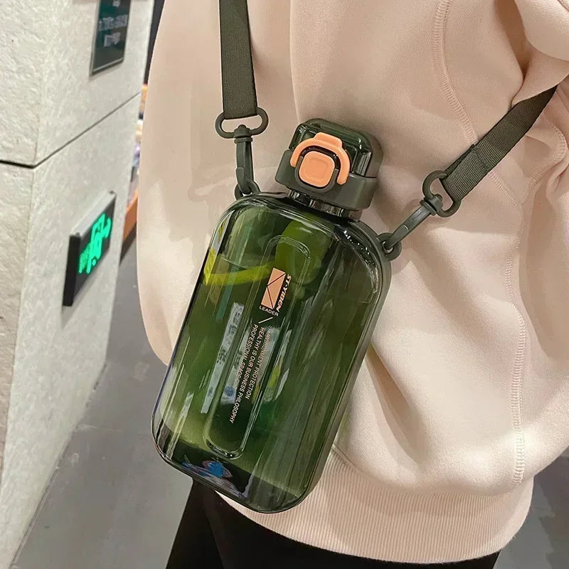 Flat Transparent Water Bottle with Adjustable Strap