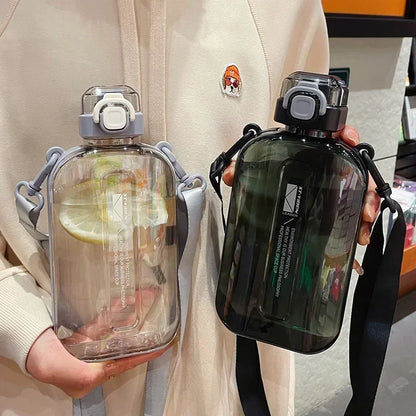 Flat Transparent Water Bottle with Adjustable Strap