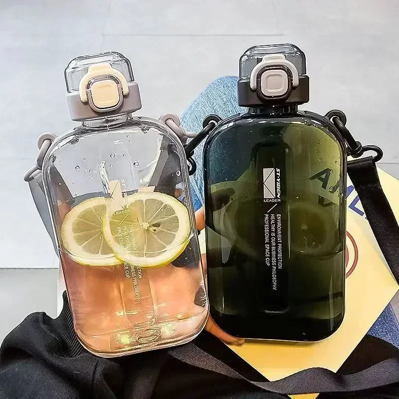 Flat Transparent Water Bottle with Adjustable Strap