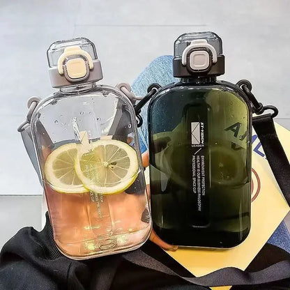 Flat Transparent Water Bottle with Adjustable Strap